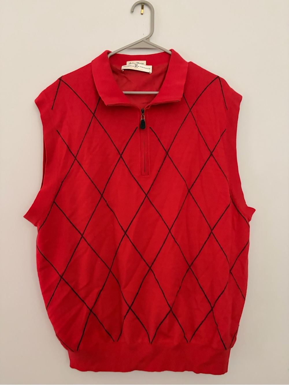Fairway & Greene Red Sleeveless Half-Zip Argyle Vest